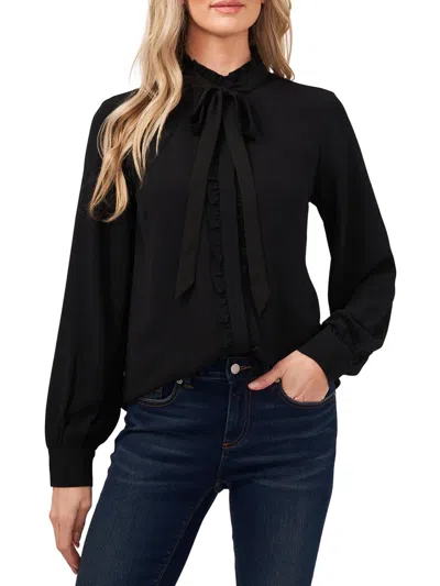 Cece Plus Womens Button U Blouse In Black