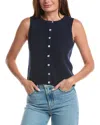 Cece Pointelle Button Up Top In Blue