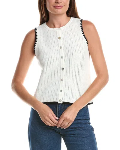 Cece Pointelle Button Up Top In White