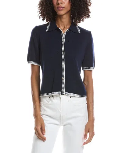 Cece Pointelle Collar Knit Shirt In Black