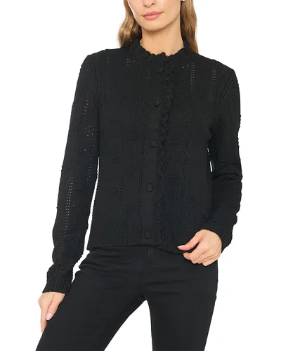 Cece Pointelle Crewneck Cardigan In Black