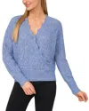 Cece Pointelle Stitch Surplice Neck Sweater In Blue Rain