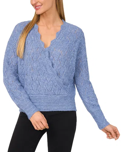 Cece Pointelle Stitch Surplice Neck Sweater In Blue Rain