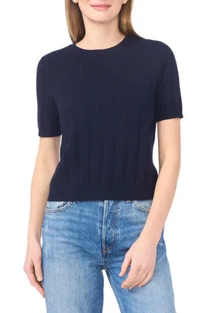 Cece Pointelle Knit Sweater In Blue