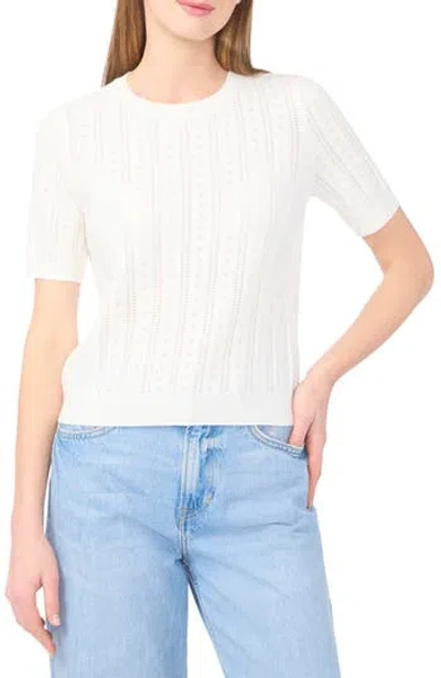 Cece Pointelle Knit Sweater In White