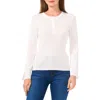 Cece Pointelle Scallop Henley In Antique White