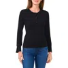 Cece Pointelle Scallop Henley In Rich Black