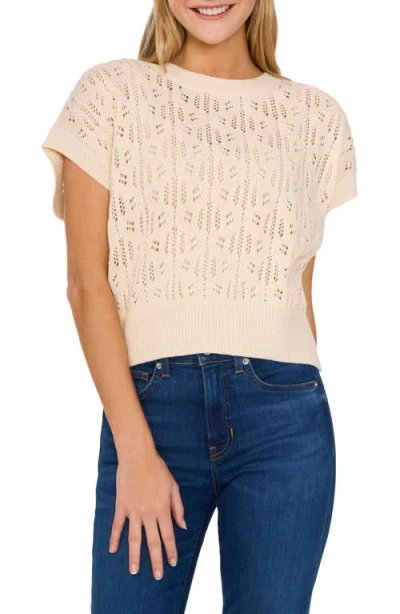 Cece Pointelle Short Sleeve Sweater In Birch