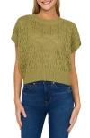 Cece Pointelle Short Sleeve Sweater In Sage
