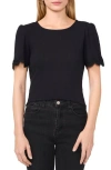 Cece Pointelle Stitch Scalloped Cuff Cotton Blend Top In Rich Black