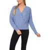Cece Pointelle Stitch Surplice Neck Sweater In Blue Rain