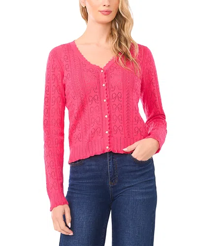 Cece Pointelle Stitch Bow Cotton Cardigan In Pink