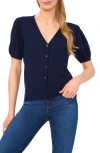 Cece Women's Pointelle-stitch Short-sleeve V-neck Cardigan In Blue