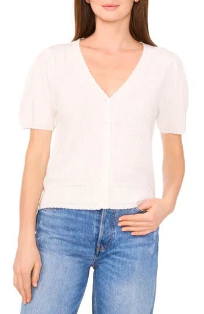 Cece Pointelle V-neck Sweater In White