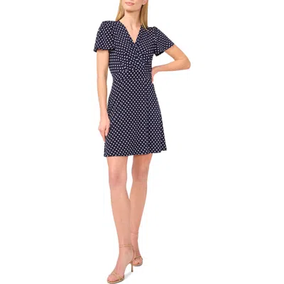 Cece Polka Dot Flutter Sleeve Dress In Classic Navy
