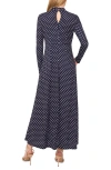 Cece Polka Dot Long Sleeve A-line Maxi Dress In Classic Navy
