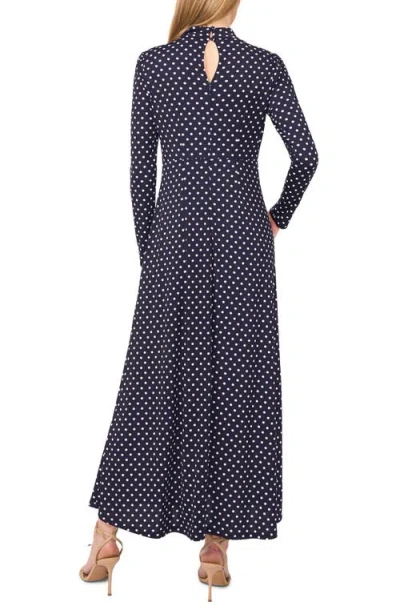 Cece Polka Dot Long Sleeve A-line Maxi Dress In Classic Navy
