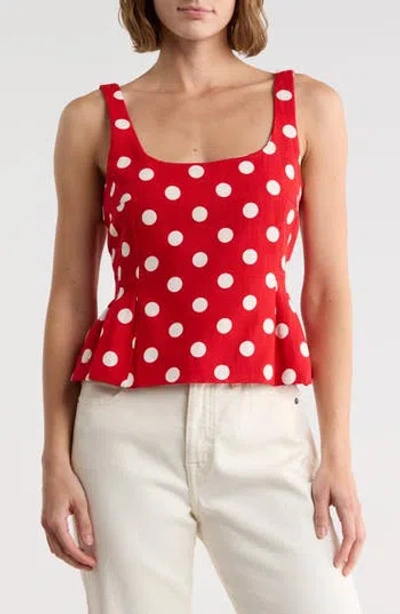 Cece Polka Dot Print Peplum Top In Red