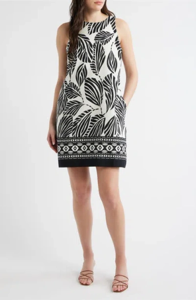 Cece Print A-line Linen Blend Minidress In Multi