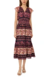 Cece Print Flutter Sleeve Midi Dress In Multi