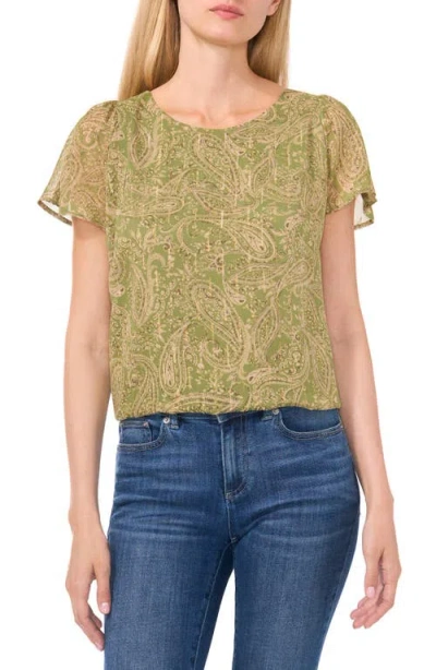 Cece Print Flutter Sleeve Top In Epsom