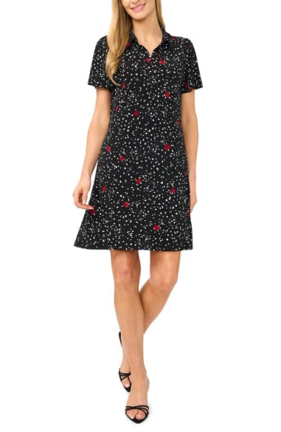 Cece Print Knit Polo Dress In Black
