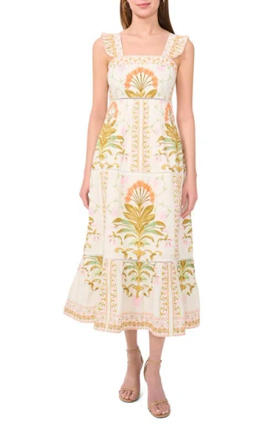 Cece Print Pintuck Sleeveless Midi Dress In New Ivory