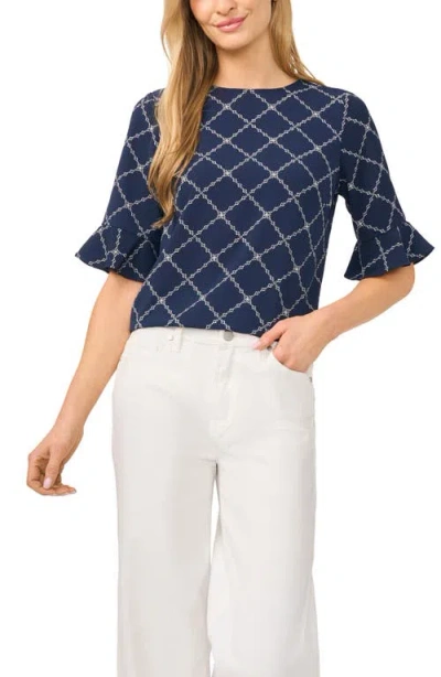 Cece Print Ruffle Cuff Top In Black