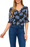 Cece Print Ruffle Cuff Top In Serene Blue