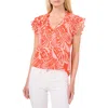 Cece Print Ruffle Flutter Sleeve Top In Tiger Lily