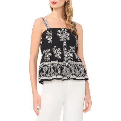 Cece Print Ruffle Hem Sleeveless Top In Black