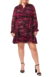 Cece Print Ruffle Long Sleeve Minidress In Rich Black
