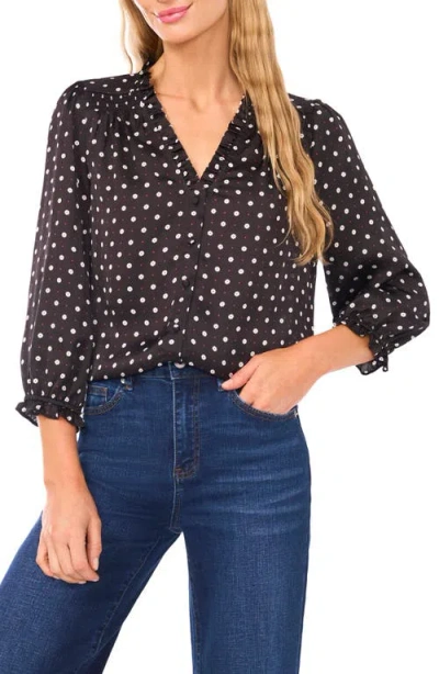 Cece Print Ruffle Top In Black