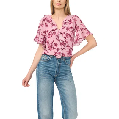 Cece Print Ruffle Top In Pink
