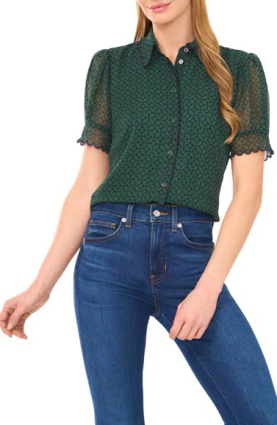Cece Print Scallop Shirt In Green