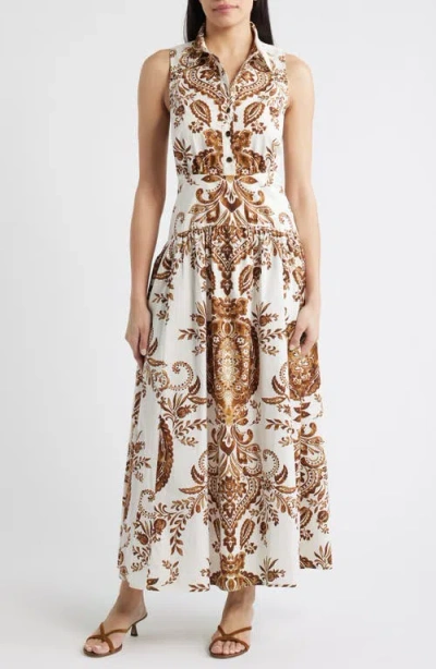 Cece Print Sleeveless Maxi Shirtdress In White