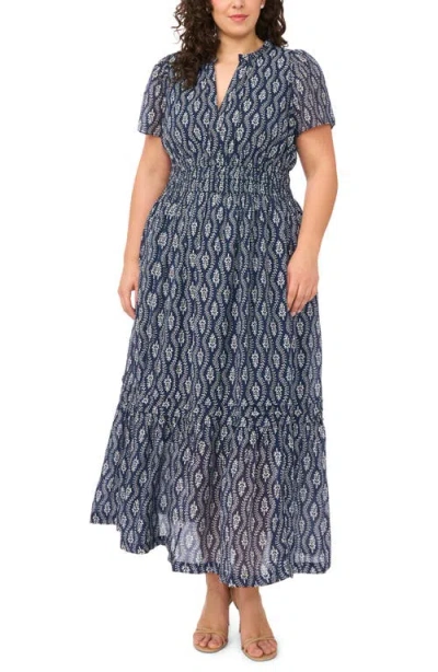 Cece Print Smocked Waist Maxi Dress In Blue