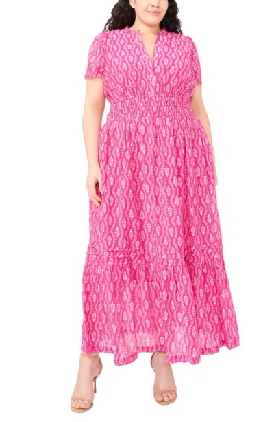 Cece Print Smocked Waist Maxi Dress In Pink