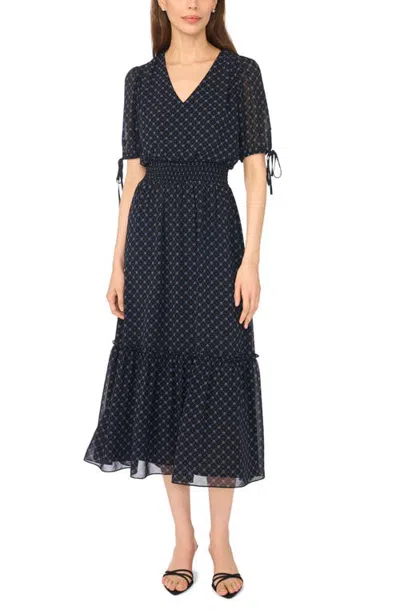 Cece Print Smocked Waist Maxi Dress In Black