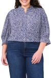 Cece Print Three Button-up Shirt In Ocean Blue