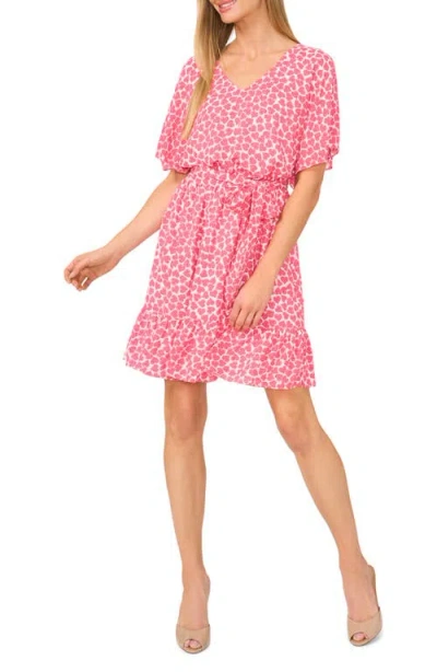 Cece Print Tie Waist Ruffle Hem Dress In Rose