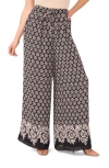 Cece Print Wide Leg Drawstring Pants In Rich Black
