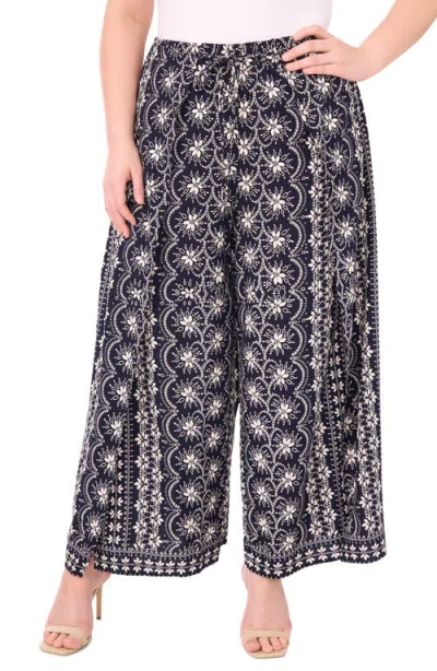 Cece Print Wide Leg Wrap Pants In Brown