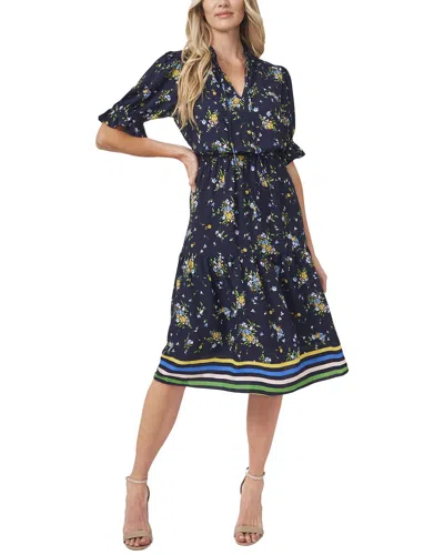 Cece Printed Bouquet Ruffled Dress In Blue