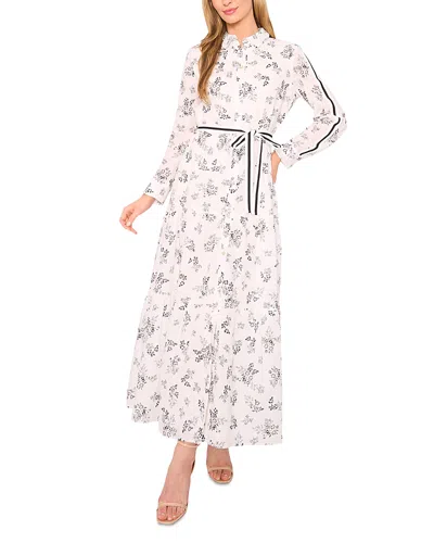 Cece Printed Button Front Dress In White