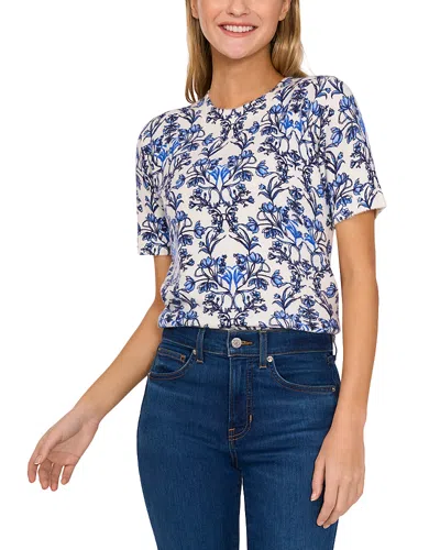 Cece Printed Crewneck Top In New Ivory