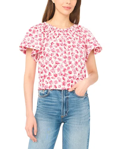 Cece Printed Eyelet Short Sleeve Top In Purple