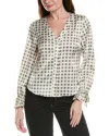 Cece Printed Flounce Blouse In Metallic