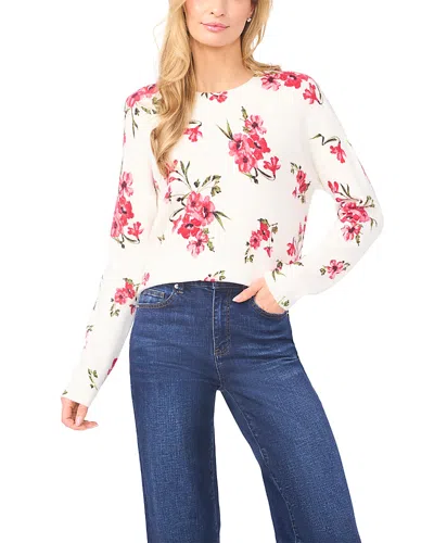 Cece Printed Long Sleeve Crewneck Sweater In White