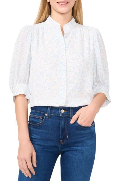 Cece Printed Puff Sleeve Button-up Shirt In New Ivory
